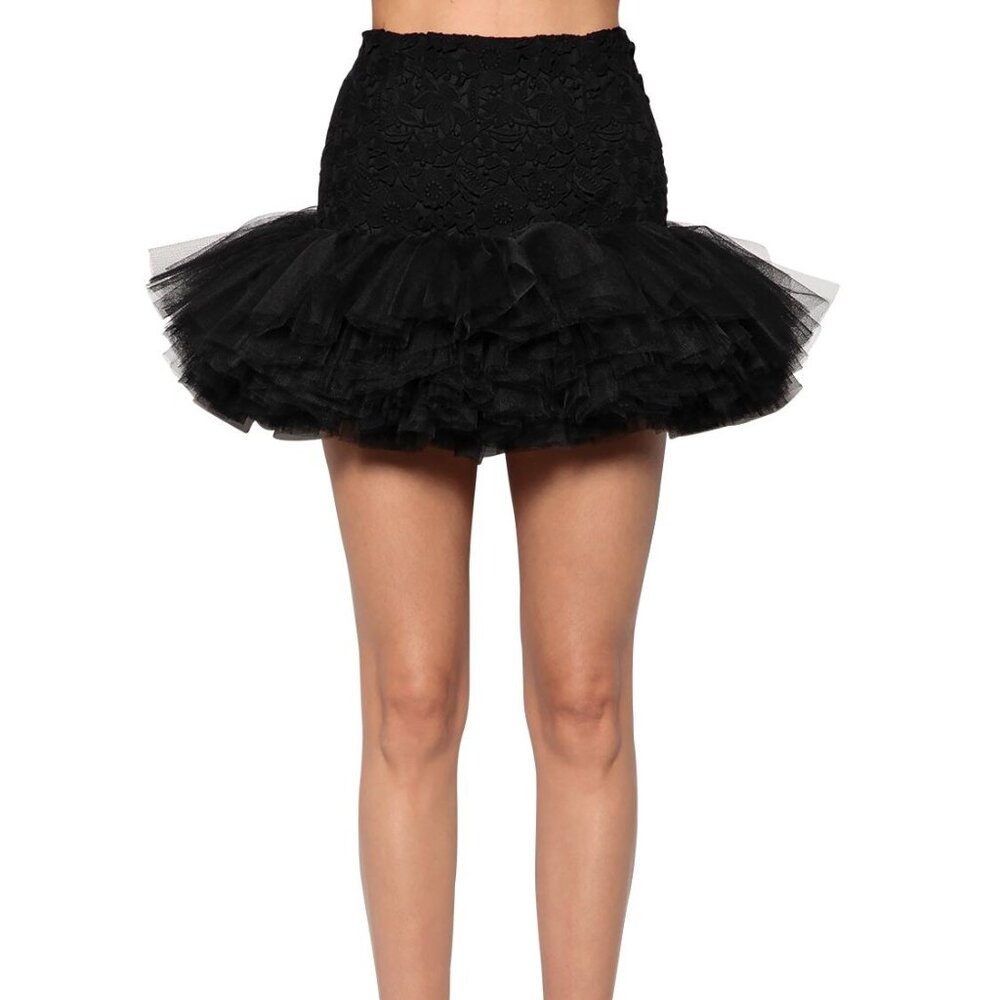 BROGNANO Black Lace & Tulle Mini Skirt